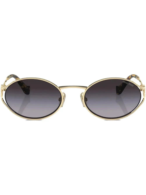 Miu Miu Eyewear lunettes de soleil ovales à plaque logo - kleostreetwear
