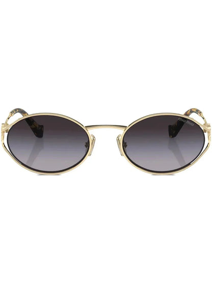 Miu Miu Eyewear lunettes de soleil ovales à plaque logo - kleostreetwear