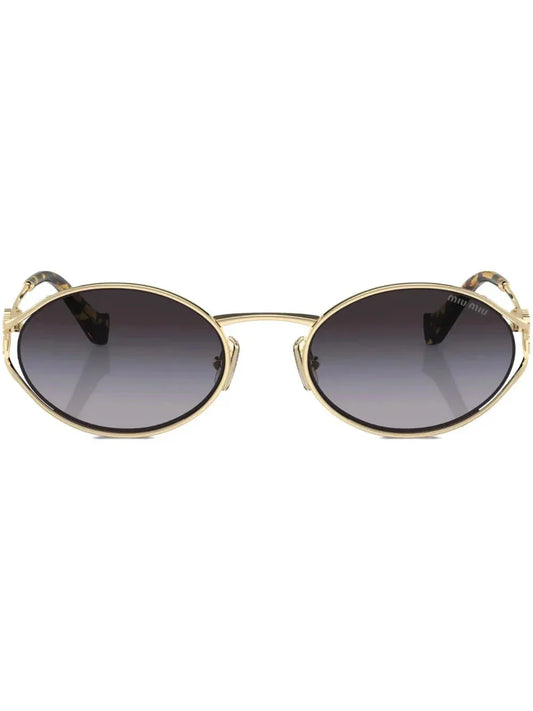 Miu Miu Eyewear lunettes de soleil ovales à plaque logo - kleostreetwear